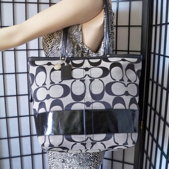 Coach Handbags - COACH #12428 Gray/Black Signature Canvas Handbag